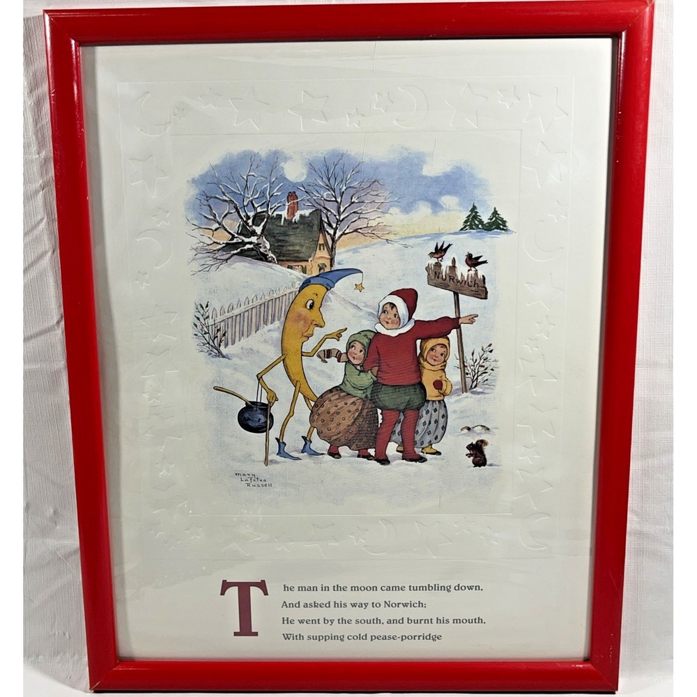 Vintage Mary Lefeteal Russell "Man In The Moon" Framed Print, Children's Art